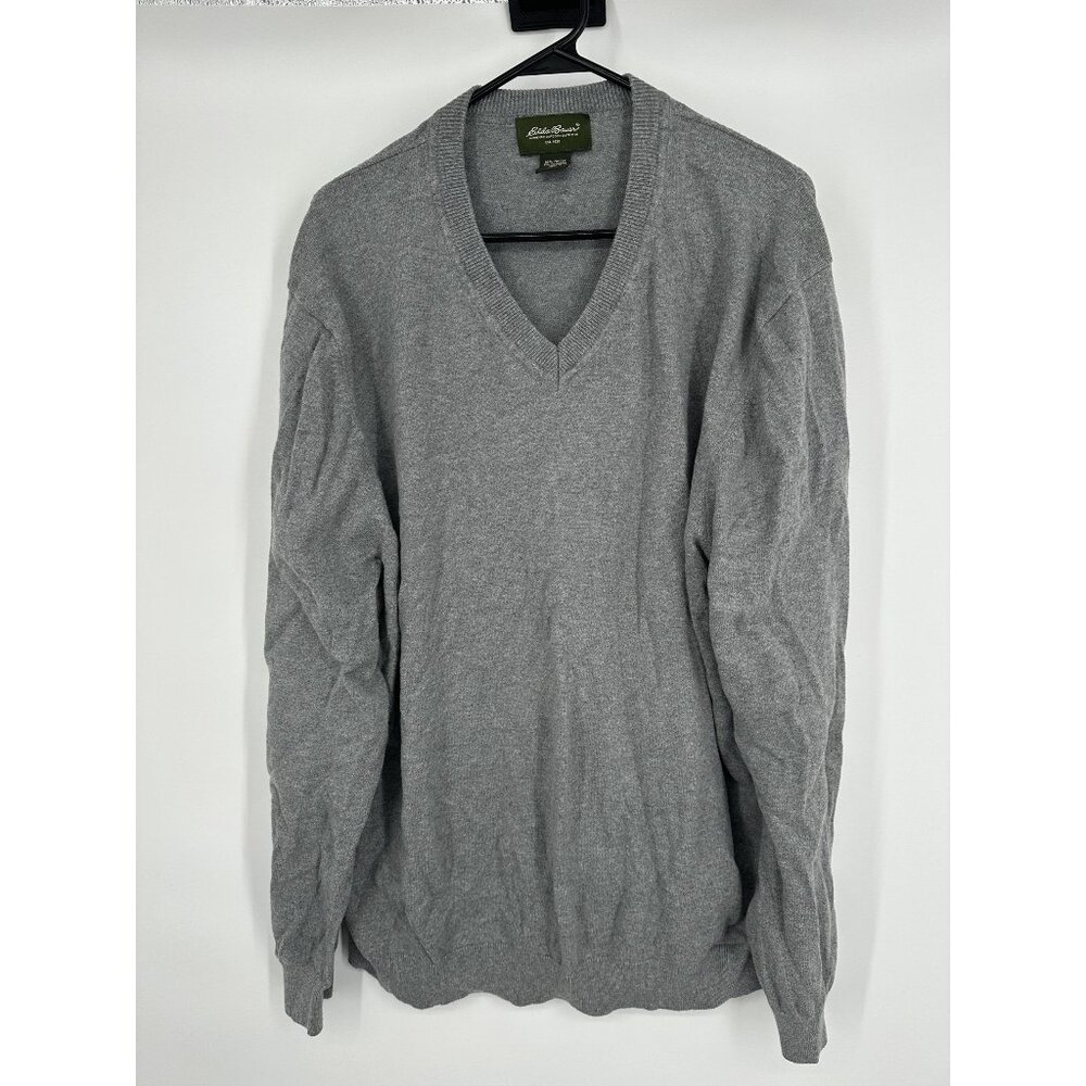 Eddie Bauer Cashmere Blend Sweater Gray V-neck Men's‎ XXL